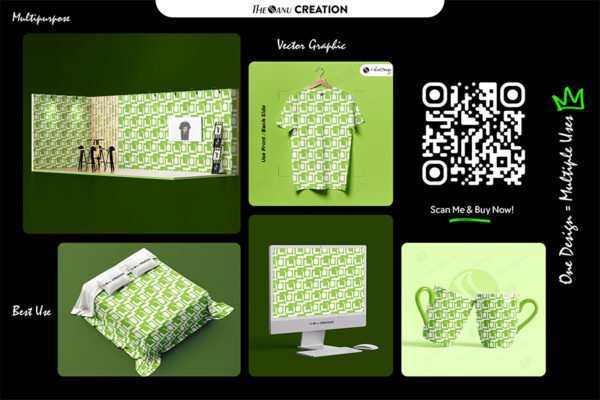 Modern Grid Play ✦ Green White Abstract Geometric Vector Pattern - Image 2