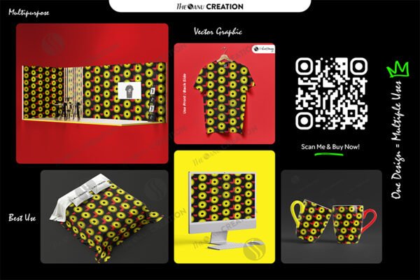 Retro Bloom Pop ✦ Vibrant Yellow Red Floral Pattern Vector - Image 2