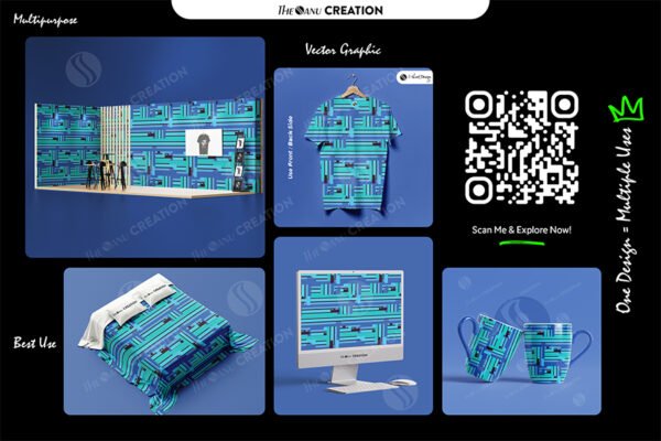 Blue Geometric Grid Pattern – Modern Abstract Seamless Vector Design - Image 2