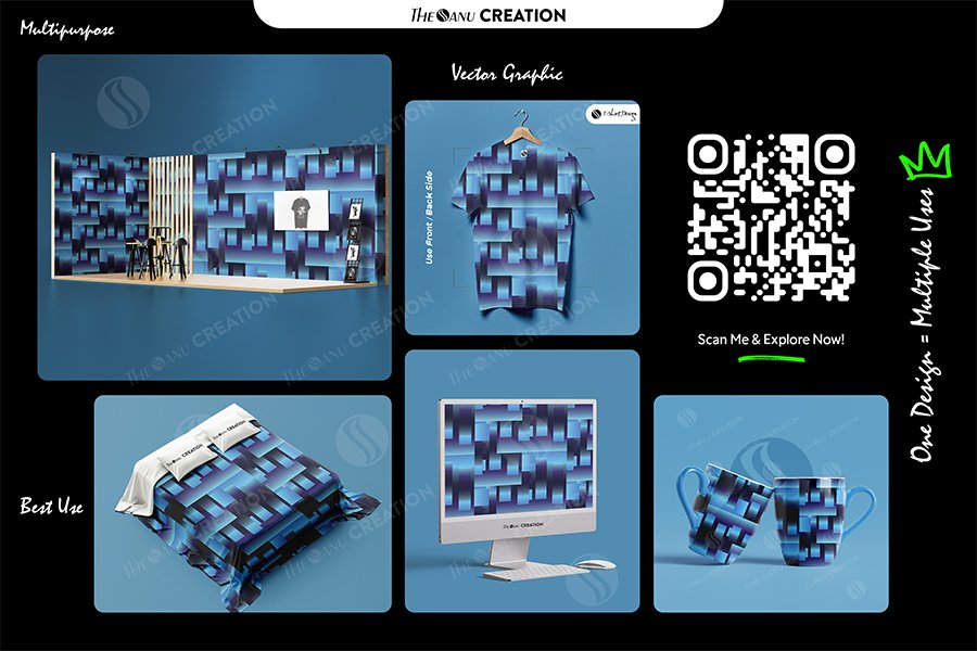 Gallery Image of Blue Gradient Geometric Blocks Pattern – Modern Abstract Seamless Design
