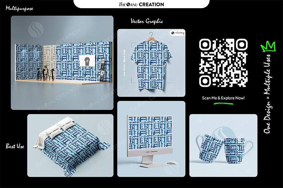 Cool Ice Flow Geometric Pattern – Modern Blue Abstract Vector Design ...