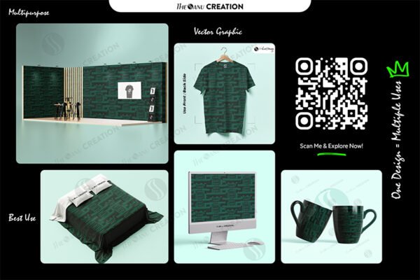 Deep Emerald Woven Grid Pattern – Seamless Modern Geometry - Image 2