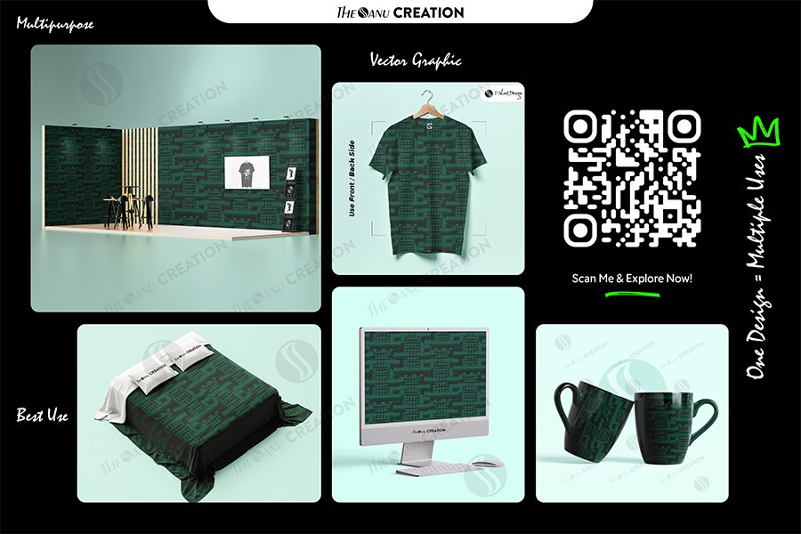Gallery Image of Deep Emerald Woven Grid Pattern – Seamless Modern Geometry
