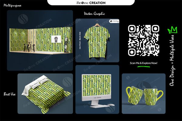 Fresh Lime Stripes & Waves Pattern – Modern Green Abstract Vector Design - Image 2