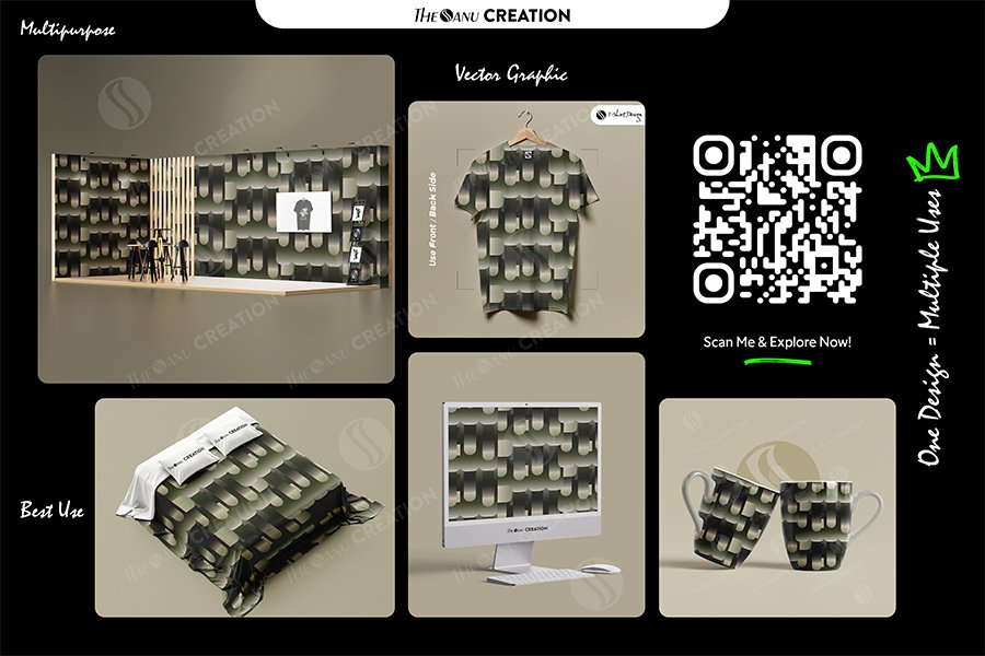 Gallery Image of Olive Green & Black Rounded Bars Pattern – Modern Gradient Geometry