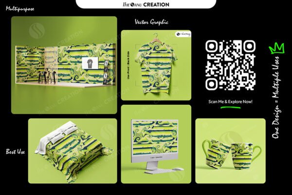 Lime Wave Stripes Pattern – Fresh Green & Navy Abstract Vector Design - Image 2