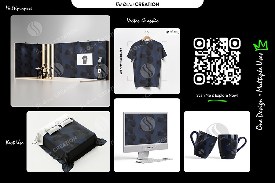 Gallery Image of Midnight Blue Abstract Curve Flow Pattern – Premium Seamless Vector