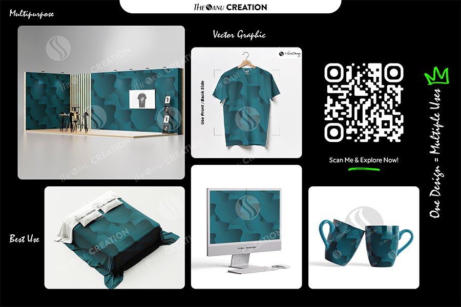 Deep Teal Contour Pattern – Seamless Organic Abstract Surface - Image 2