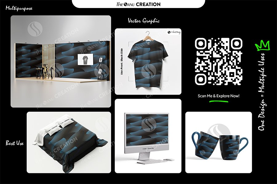 Midnight Azure Flow Pattern – Deep Blue Seamless Abstract Surface Design - Image 2