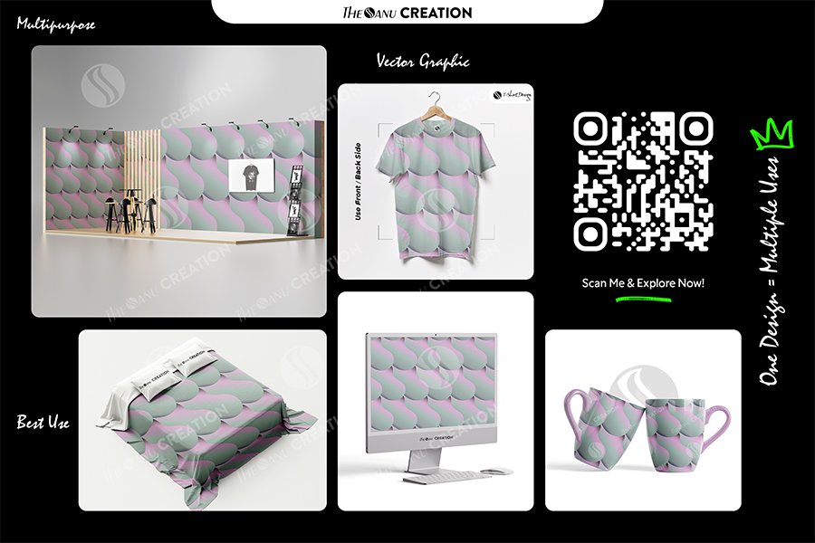 Pastel Harmony Curve Pattern – Soft Mint & Blush Seamless Abstract Surface Design - Image 2