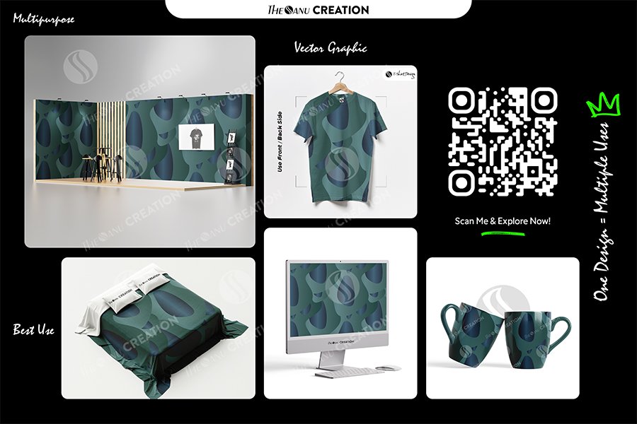 Deep Forest Contour Flow Pattern – Teal Blue Seamless Abstract Surface Design - Image 2