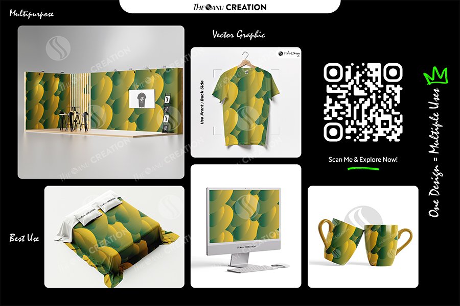Emerald Gold Curve Pattern – Green Yellow Seamless Abstract Surface Design - Image 2