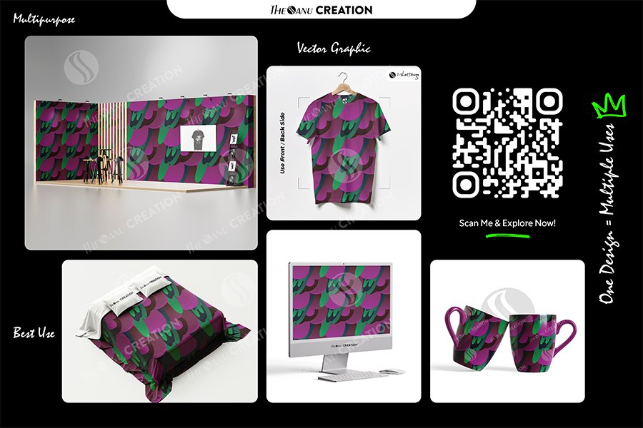 Magenta Jungle Flow Pattern – Bold Purple Green Seamless Abstract Surface Design - Image 2