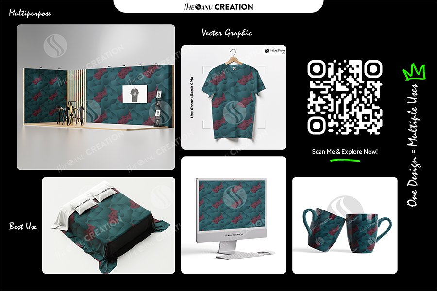 Teal Crimson Drift Pattern – Dual Tone Seamless Abstract Surface Design - Image 2