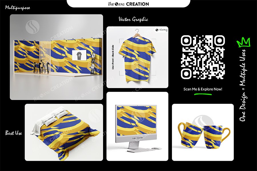 Golden Cobalt Sweep Seamless Pattern for Textile & Surface Design - Image 2